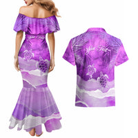 Personalised Pasifika Festival Couples Matching Mermaid Dress and Hawaiian Shirt Violet Tropical Turtle LT05 - Polynesian Pride