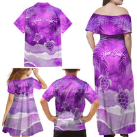 Personalised Pasifika Festival Family Matching Off Shoulder Maxi Dress and Hawaiian Shirt Violet Tropical Turtle LT05 - Polynesian Pride