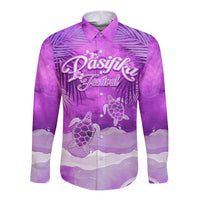 Personalised Pasifika Festival Long Sleeve Button Shirt Violet Tropical Turtle LT05 Unisex Violet - Polynesian Pride