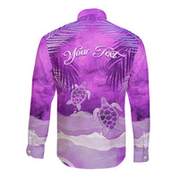 Personalised Pasifika Festival Long Sleeve Button Shirt Violet Tropical Turtle LT05 - Polynesian Pride