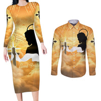 Happy Good Friday Couples Matching Long Sleeve Bodycon Dress and Long Sleeve Button Shirt God Will Bless You LT05 Gold - Polynesian Pride