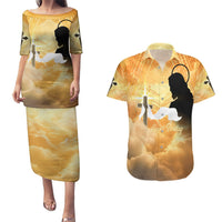 Happy Good Friday Couples Matching Puletasi and Hawaiian Shirt God Will Bless You LT05 Gold - Polynesian Pride