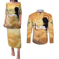 Happy Good Friday Couples Matching Puletasi and Long Sleeve Button Shirt God Will Bless You LT05 Gold - Polynesian Pride