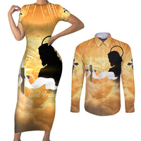Happy Good Friday Couples Matching Short Sleeve Bodycon Dress and Long Sleeve Button Shirt God Will Bless You LT05 Gold - Polynesian Pride