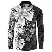 Polynesia Romantic Valentine Button Sweatshirt Sea Turtle Couple With Black Plumeria LT05 Black - Polynesian Pride