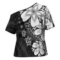 Polynesia Romantic Valentine Cross Shoulder Shirt Sea Turtle Couple With Black Plumeria LT05 - Polynesian Pride
