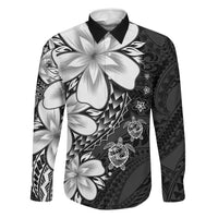 Polynesia Romantic Valentine Family Matching Long Sleeve Bodycon Dress and Hawaiian Shirt Sea Turtle Couple With Black Plumeria