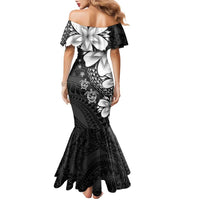 Polynesia Romantic Valentine Family Matching Mermaid Dress and Hawaiian Shirt Sea Turtle Couple With Black Plumeria