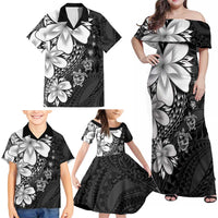Polynesia Romantic Valentine Family Matching Off Shoulder Maxi Dress and Hawaiian Shirt Sea Turtle Couple With Black Plumeria