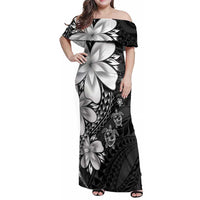 Polynesia Romantic Valentine Family Matching Off Shoulder Maxi Dress and Hawaiian Shirt Sea Turtle Couple With Black Plumeria