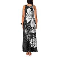 Polynesia Romantic Valentine Family Matching Tank Maxi Dress and Hawaiian Shirt Sea Turtle Couple With Black Plumeria
