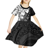 Polynesia Romantic Valentine Kid Short Sleeve Dress Sea Turtle Couple With Black Plumeria LT05 - Polynesian Pride