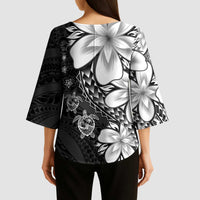 Polynesia Romantic Valentine Kimono Sleeve Blouse Sea Turtle Couple With Black Plumeria LT05 - Polynesian Pride