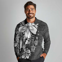 Polynesia Romantic Valentine Long Sleeve Polo Shirt Sea Turtle Couple With Black Plumeria LT05 - Polynesian Pride