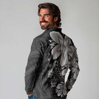 Polynesia Romantic Valentine Long Sleeve Polo Shirt Sea Turtle Couple With Black Plumeria LT05 - Polynesian Pride