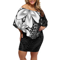 Polynesia Romantic Valentine Off Shoulder Short Dress Sea Turtle Couple With Black Plumeria LT05 Women Black - Polynesian Pride