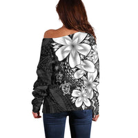 Polynesia Romantic Valentine Off Shoulder Sweater Sea Turtle Couple With Black Plumeria LT05 - Polynesian Pride