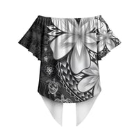 Polynesia Romantic Valentine Off Shoulder Wrap Waist Top Sea Turtle Couple With Black Plumeria LT05 - Polynesian Pride