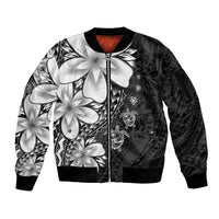 Polynesia Romantic Valentine Sleeve Zip Bomber Jacket Sea Turtle Couple With Black Plumeria LT05 Unisex Black - Polynesian Pride