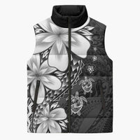 Polynesia Romantic Valentine Sleeveless Puffer Jacket Sea Turtle Couple With Black Plumeria LT05 Unisex Black - Polynesian Pride