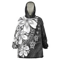 Polynesia Romantic Valentine Wearable Blanket Hoodie Sea Turtle Couple With Black Plumeria LT05 One Size Black - Polynesian Pride