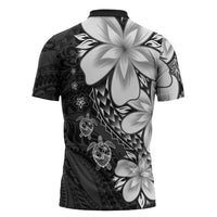 Polynesia Romantic Valentine Zipper Polo Shirt Sea Turtle Couple With Black Plumeria LT05 - Polynesian Pride