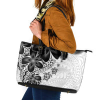 Polynesia Romantic Valentine Leather Tote Bag Sea Turtle Couple With White Plumeria LT05 White - Polynesian Pride