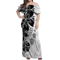 Polynesia Romantic Valentine Off Shoulder Maxi Dress Sea Turtle Couple With White Plumeria LT05 Women White - Polynesian Pride
