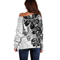 Polynesia Romantic Valentine Off Shoulder Sweater Sea Turtle Couple With White Plumeria LT05 - Polynesian Pride