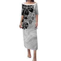 Polynesia Romantic Valentine Puletasi Sea Turtle Couple With White Plumeria LT05 Long Dress White - Polynesian Pride