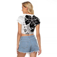 Polynesia Romantic Valentine Raglan Cropped T Shirt Sea Turtle Couple With White Plumeria LT05 - Polynesian Pride