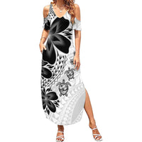 Polynesia Romantic Valentine Summer Maxi Dress Sea Turtle Couple With White Plumeria LT05 Women White - Polynesian Pride
