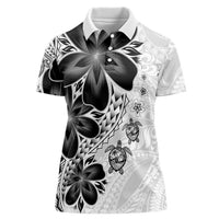 Polynesia Romantic Valentine Women Polo Shirt Sea Turtle Couple With White Plumeria LT05 Female White - Polynesian Pride