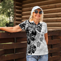 Polynesia Romantic Valentine Women Polo Shirt Sea Turtle Couple With White Plumeria LT05 - Polynesian Pride