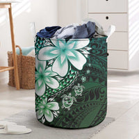 Polynesia Romantic Valentine Laundry Basket Sea Turtle Couple With Aqua Gradient Plumeria LT05 Aqua - Polynesian Pride