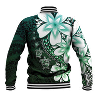 Polynesia Romantic Valentine Baseball Jacket Sea Turtle Couple With Aqua Gradient Plumeria LT05 - Polynesian Pride