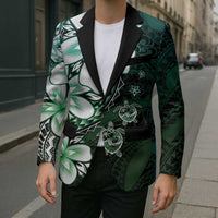 Polynesia Romantic Valentine Blazer Sea Turtle Couple With Aqua Gradient Plumeria LT05 - Polynesian Pride