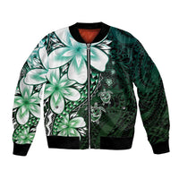Polynesia Romantic Valentine Bomber Jacket Sea Turtle Couple With Aqua Gradient Plumeria LT05 Unisex Aqua - Polynesian Pride
