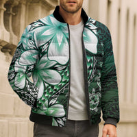 Polynesia Romantic Valentine Bomber Puffer Jacket Sea Turtle Couple With Aqua Gradient Plumeria LT05 - Polynesian Pride