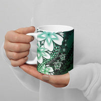 Polynesia Romantic Valentine Ceramic Mug Sea Turtle Couple With Aqua Gradient Plumeria LT05 - Polynesian Pride