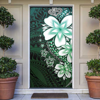 Polynesia Romantic Valentine Door Cover Sea Turtle Couple With Aqua Gradient Plumeria LT05 Aqua - Polynesian Pride