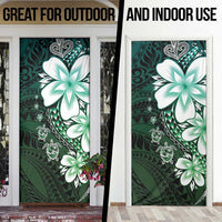 Polynesia Romantic Valentine Door Cover Sea Turtle Couple With Aqua Gradient Plumeria LT05 - Polynesian Pride