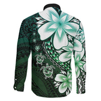 Polynesia Romantic Valentine Family Matching Short Sleeve Bodycon Dress and Hawaiian Shirt Sea Turtle Couple With Aqua Gradient Plumeria