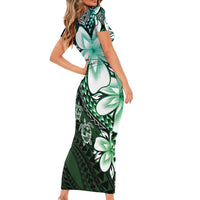 Polynesia Romantic Valentine Family Matching Short Sleeve Bodycon Dress and Hawaiian Shirt Sea Turtle Couple With Aqua Gradient Plumeria