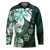 Polynesia Romantic Valentine Hockey Jersey Sea Turtle Couple With Aqua Gradient Plumeria LT05 Unisex Aqua - Polynesian Pride