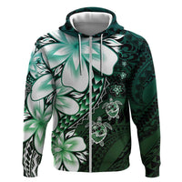Polynesia Romantic Valentine Hoodie Sea Turtle Couple With Aqua Gradient Plumeria LT05 Zip Hoodie Aqua - Polynesian Pride