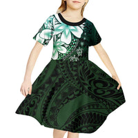 Polynesia Romantic Valentine Kid Short Sleeve Dress Sea Turtle Couple With Aqua Gradient Plumeria LT05 - Polynesian Pride