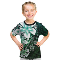 Polynesia Romantic Valentine Kid T Shirt Sea Turtle Couple With Aqua Gradient Plumeria LT05 Aqua - Polynesian Pride