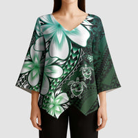 Polynesia Romantic Valentine Kimono Sleeve Blouse Sea Turtle Couple With Aqua Gradient Plumeria LT05 - Polynesian Pride