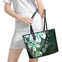 Polynesia Romantic Valentine Leather Tote Bag Sea Turtle Couple With Aqua Gradient Plumeria LT05 - Polynesian Pride